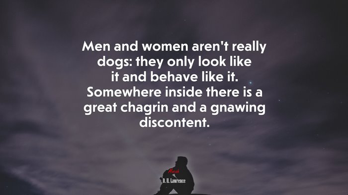 Men and women aren’t really dogs: they only look like it and behave like it. Somewhere inside there is a great chagrin and a gnawing discontent. | D. H. Lawrence quote