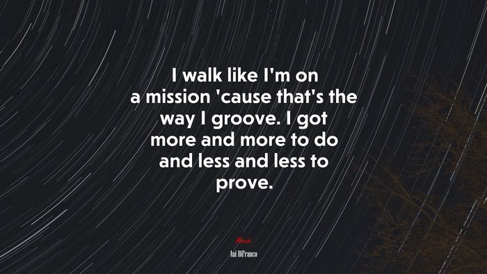 I walk like I’m on a mission ’cause that’s the way I groove. I got more and more to do and less and less to prove. | Ani DiFranco quote