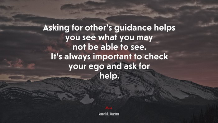 Asking for other’s guidance helps you see what you may not be able to see. It’s always important to check your ego and ask for help. | Kenneth H. Blanchard quote
