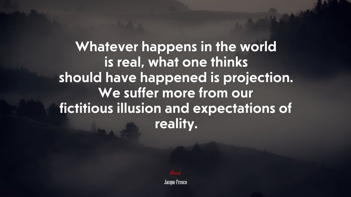 Whatever happens in the world is real, what one thinks should have happened is projection. We suffer more from our fictitious illusion and expectations of reality. | Jacque Fresco quote