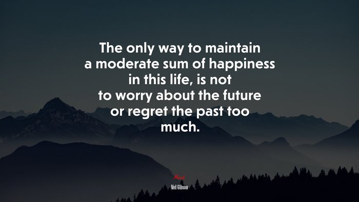 The only way to maintain a moderate sum of happiness in this life, is not to worry about the future or regret the past too much. | Mel Gibson quote
