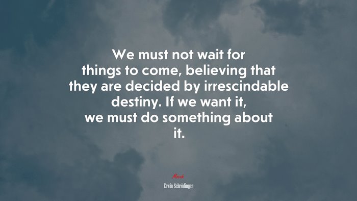 We must not wait for things to come, believing that they are decided by irrescindable destiny. If we want it, we must do something about it. | Erwin Schrödinger quote