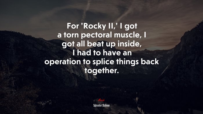 For ‘Rocky II,’ I got a torn pectoral muscle, I got all beat up inside, I had to have an operation to splice things back together. | Sylvester Stallone quote