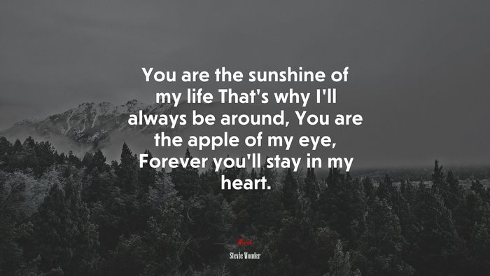 You are the sunshine of my life That’s why I’ll always be around, You are the apple of my eye, Forever you’ll stay in my heart. | Stevie Wonder quote