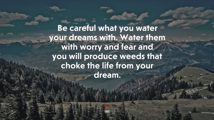 Be careful what you water your dreams with. Water them with worry and fear and you will produce weeds that choke the life from your dream. | Laozi quote