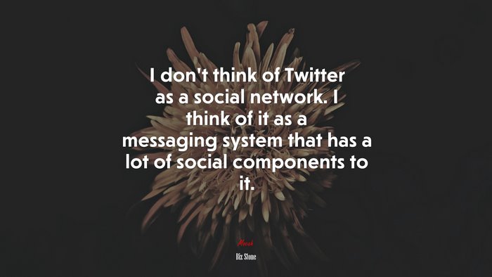 I don’t think of Twitter as a social network. I think of it as a messaging system that has a lot of social components to it. | Biz Stone quote