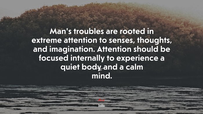 Man’s troubles are rooted in extreme attention to senses, thoughts, and imagination. Attention should be focused internally to experience a quiet body and a calm mind. | Buddha quote