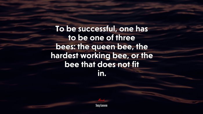 To be successful, one has to be one of three bees: the queen bee, the hardest working bee, or the bee that does not fit in. | Suzy Kassem quote