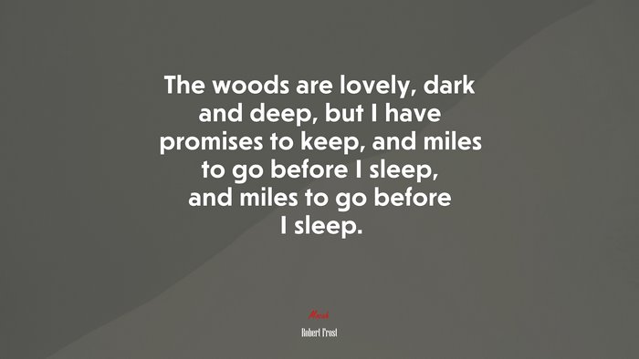 The woods are lovely, dark and deep, but I have promises to keep, and miles to go before I sleep, and miles to go before I sleep. | Robert Frost quote