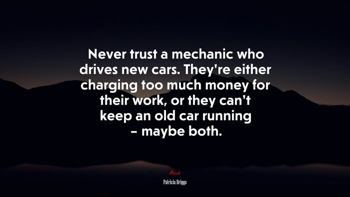 Never trust a mechanic who drives new cars. They’re either charging too much money for their work, or they can’t keep an old car running – maybe both. | Patricia Briggs quote