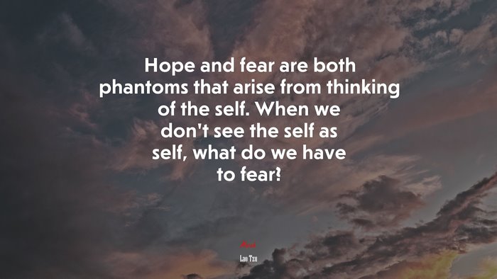 Hope and fear are both phantoms that arise from thinking of the self. When we don’t see the self as self, what do we have to fear? | Lao Tzu quote
