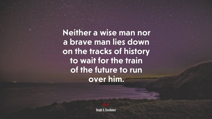 Neither a wise man nor a brave man lies down on the tracks of history to wait for the train of the future to run over him. | Dwight D. Eisenhower quote