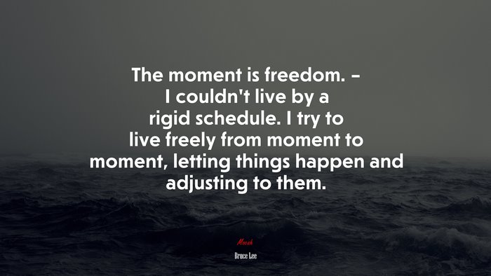 The moment is freedom. – I couldn’t live by a rigid schedule. I try to live freely from moment to moment, letting things happen and adjusting to them. | Bruce Lee quote