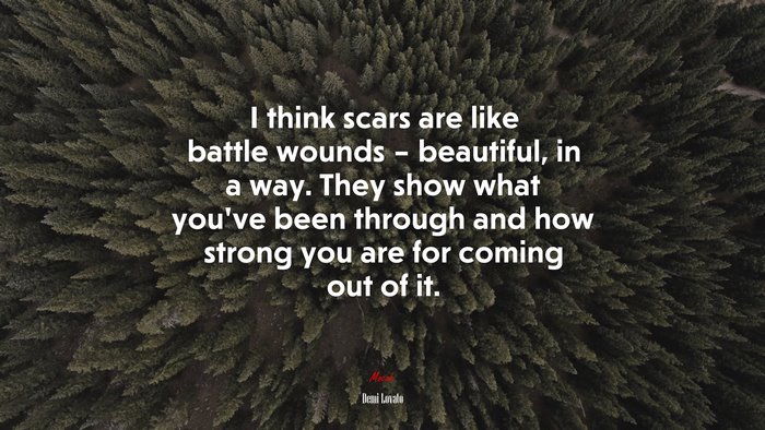 I think scars are like battle wounds – beautiful, in a way. They show what you’ve been through and how strong you are for coming out of it. | Demi Lovato quote