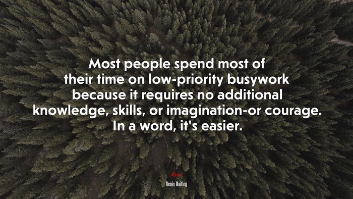 Most people spend most of their time on low-priority busywork because it requires no additional knowledge, skills, or imagination-or courage. In a word, it’s easier. | Denis Waitley quote