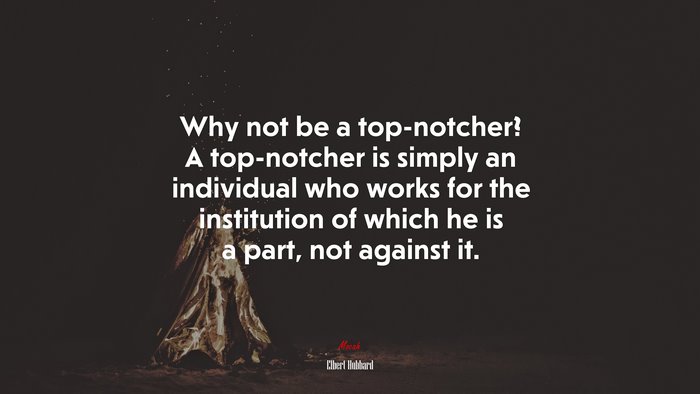 Why not be a top-notcher? A top-notcher is simply an individual who works for the institution of which he is a part, not against it. | Elbert Hubbard quote