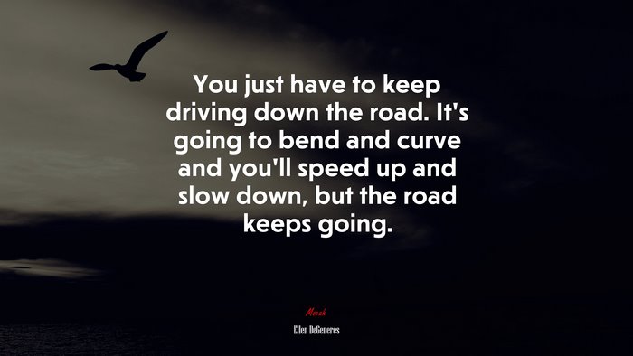 You just have to keep driving down the road. It’s going to bend and curve and you’ll speed up and slow down, but the road keeps going. | Ellen DeGeneres quote