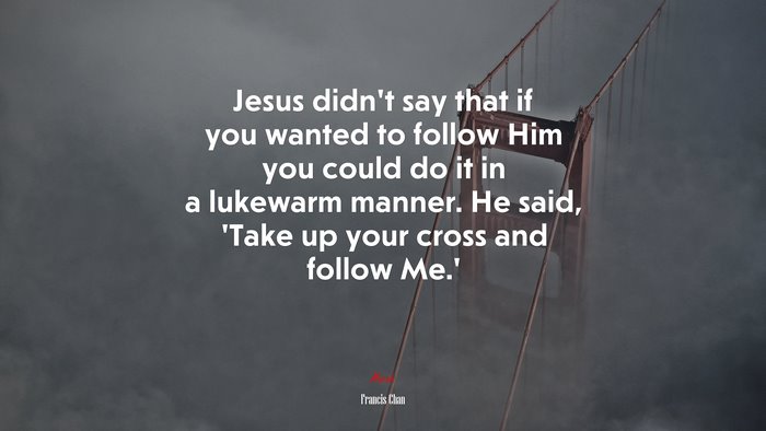 Jesus didn’t say that if you wanted to follow Him you could do it in a lukewarm manner. He said, ‘Take up your cross and follow Me.’ | Francis Chan quote