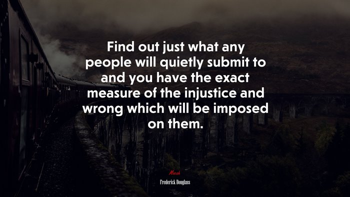 Find out just what any people will quietly submit to and you have the exact measure of the injustice and wrong which will be imposed on them. | Frederick Douglass quote