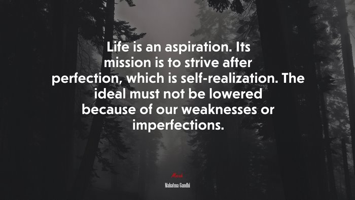 Life is an aspiration. Its mission is to strive after perfection, which is self-realization. The ideal must not be lowered because of our weaknesses or imperfections. | Mahatma Gandhi quote