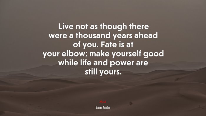 Live not as though there were a thousand years ahead of you. Fate is at your elbow; make yourself good while life and power are still yours. | Marcus Aurelius quote