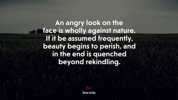 An angry look on the face is wholly against nature. If it be assumed frequently, beauty begins to perish, and in the end is quenched beyond rekindling. | Marcus Aurelius quote