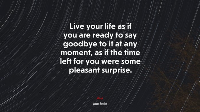 Live your life as if you are ready to say goodbye to it at any moment, as if the time left for you were some pleasant surprise. | Marcus Aurelius quote