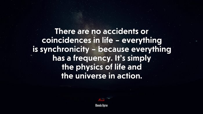 There are no accidents or coincidences in life – everything is synchronicity – because everything has a frequency. It’s simply the physics of life and the universe in action. | Rhonda Byrne quote