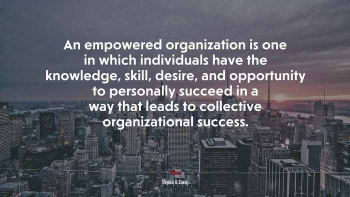 An empowered organization is one in which individuals have the knowledge, skill, desire, and opportunity to personally succeed in a way that leads to collective organizational success. | Stephen R. Covey quote