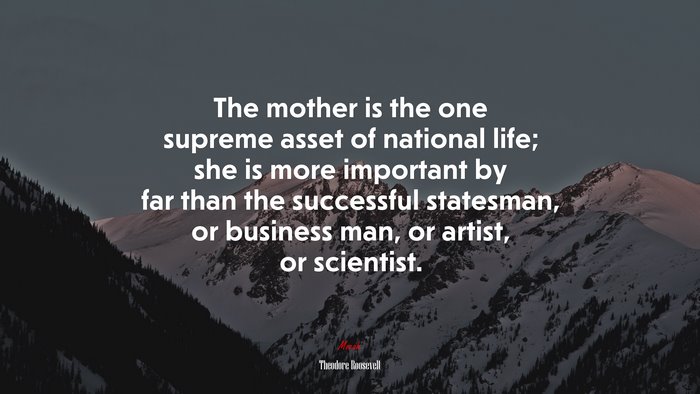 The mother is the one supreme asset of national life; she is more important by far than the successful statesman, or business man, or artist, or scientist. | Theodore Roosevelt quote