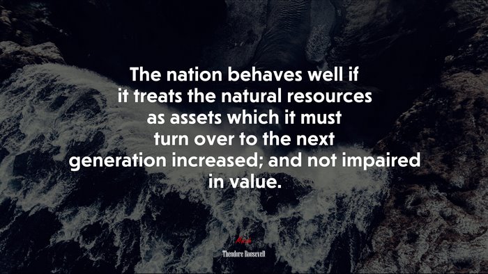 The nation behaves well if it treats the natural resources as assets which it must turn over to the next generation increased; and not impaired in value. | Theodore Roosevelt quote