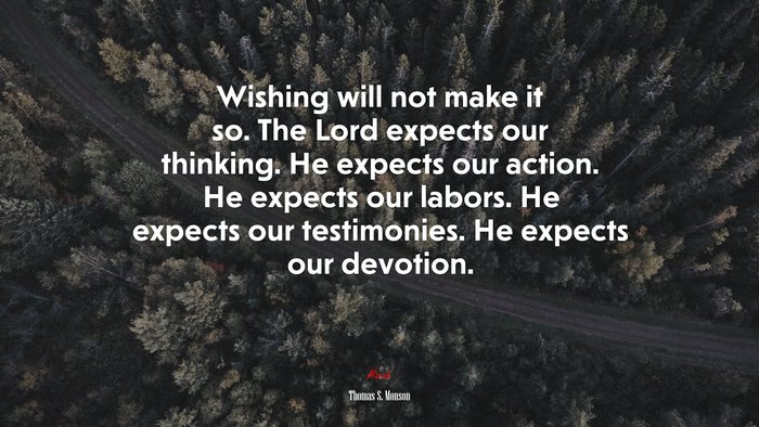 Wishing will not make it so. The Lord expects our thinking. He expects our action. He expects our labors. He expects our testimonies. He expects our devotion. | Thomas S. Monson quote