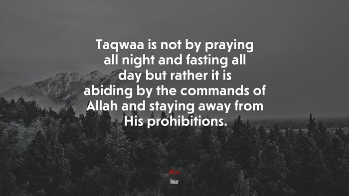 Taqwaa is not by praying all night and fasting all day but rather it is abiding by the commands of Allah and staying away from His prohibitions. | Umar quote