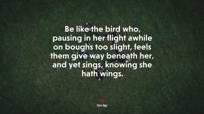 Be like the bird who, pausing in her flight awhile on boughs too slight, feels them give way beneath her, and yet sings, knowing she hath wings. | Victor Hugo quote