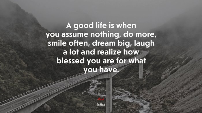 A good life is when you assume nothing, do more, smile often, dream big, laugh a lot and realize how blessed you are for what you have. | Zig Ziglar quote