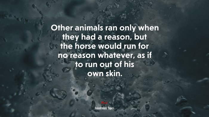 Other animals ran only when they had a reason, but the horse would run for no reason whatever, as if to run out of his own skin. | Rabindranath Tagore quote