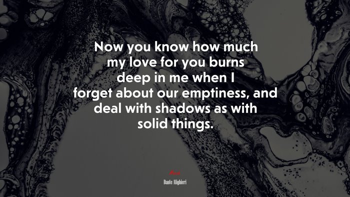 Now you know how much my love for you burns deep in me when I forget about our emptiness, and deal with shadows as with solid things. | Dante Alighieri quote