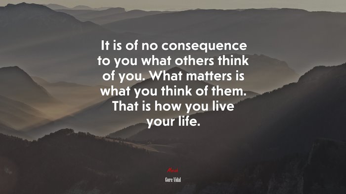 It is of no consequence to you what others think of you. What matters is what you think of them. That is how you live your life. | Gore Vidal quote