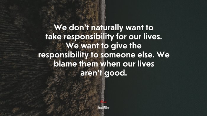 We don’t naturally want to take responsibility for our lives. We want to give the responsibility to someone else. We blame them when our lives aren’t good. | Donald Miller quote