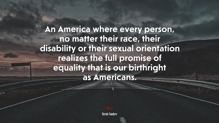 An America where every person, no matter their race, their disability or their sexual orientation realizes the full promise of equality that is our birthright as Americans. | Bernie Sanders quote