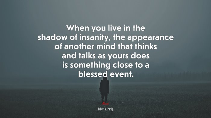 When you live in the shadow of insanity, the appearance of another mind that thinks and talks as yours does is something close to a blessed event. | Robert M. Pirsig quote