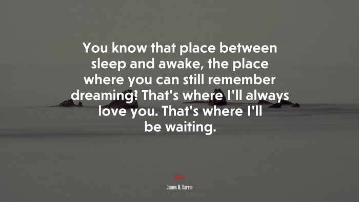 You know that place between sleep and awake, the place where you can still remember dreaming? That’s where I’ll always love you. That’s where I’ll be waiting. | James M. Barrie quote