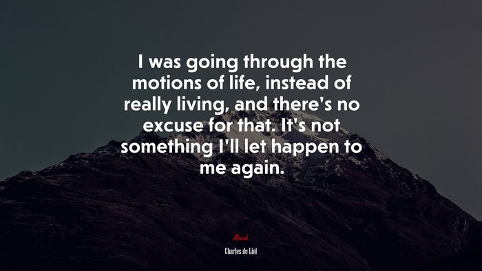 I was going through the motions of life, instead of really living, and there’s no excuse for that. It’s not something I’ll let happen to me again. | Charles de Lint quote