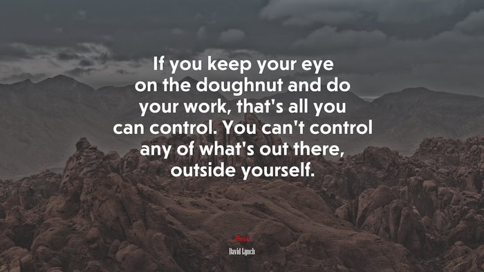 If you keep your eye on the doughnut and do your work, that’s all you can control. You can’t control any of what’s out there, outside yourself. | David Lynch quote
