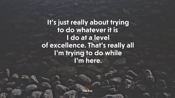 It’s just really about trying to do whatever it is I do at a level of excellence. That’s really all I’m trying to do while I’m here. | Frank Ocean quote
