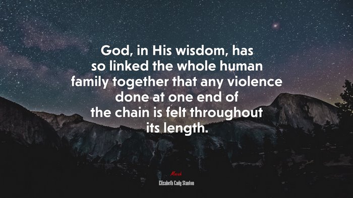 God, in His wisdom, has so linked the whole human family together that any violence done at one end of the chain is felt throughout its length. | Elizabeth Cady Stanton quote
