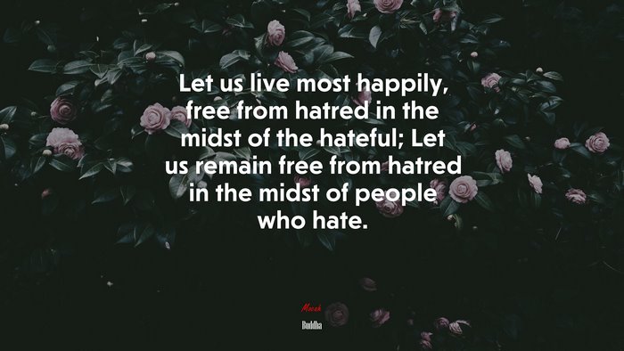 Let us live most happily, free from hatred in the midst of the hateful; Let us remain free from hatred in the midst of people who hate. | Buddha quote