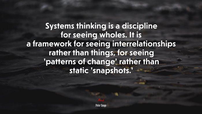 Systems thinking is a discipline for seeing wholes. It is a framework for seeing interrelationships rather than things, for seeing ‘patterns of change’ rather than static ‘snapshots.’ | Peter Senge quote