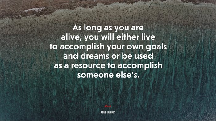 As long as you are alive, you will either live to accomplish your own goals and dreams or be used as a resource to accomplish someone else’s. | Grant Cardone quote