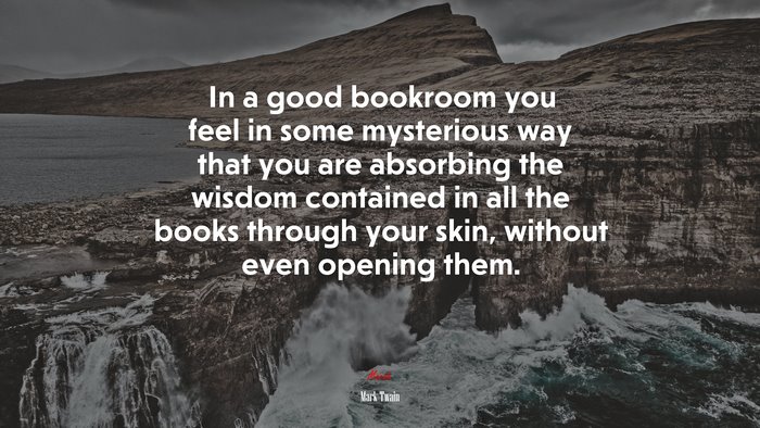 In a good bookroom you feel in some mysterious way that you are absorbing the wisdom contained in all the books through your skin, without even opening them. | Mark Twain quote